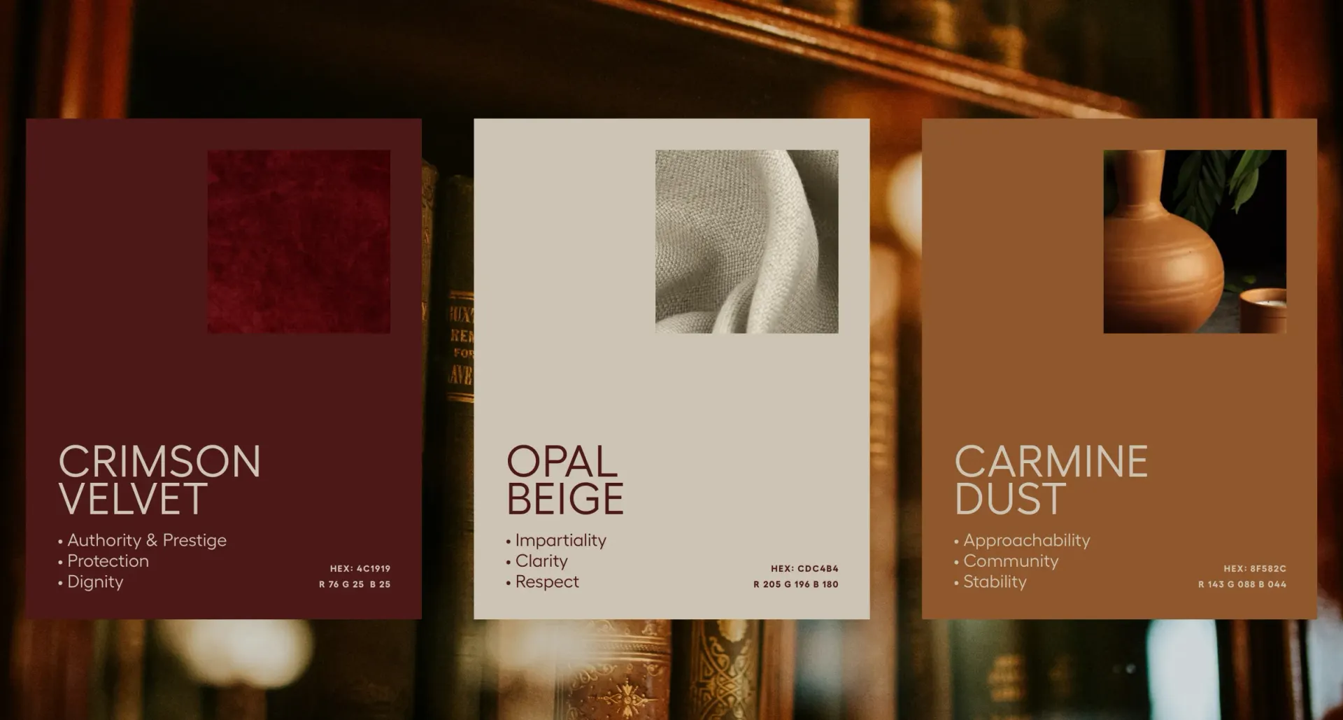 Crimson, beige and brown identity palette