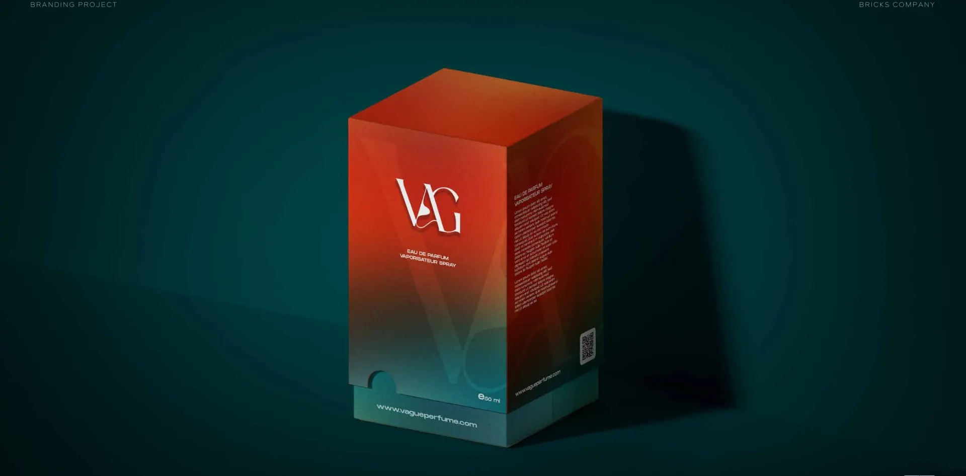 VĂG perfume packaging with orange and teal gradient