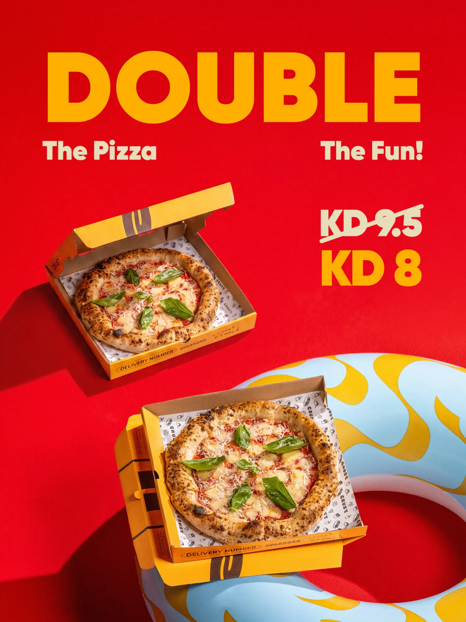 The pizza offer, with a pool ring in shot to place the campaign in the season.