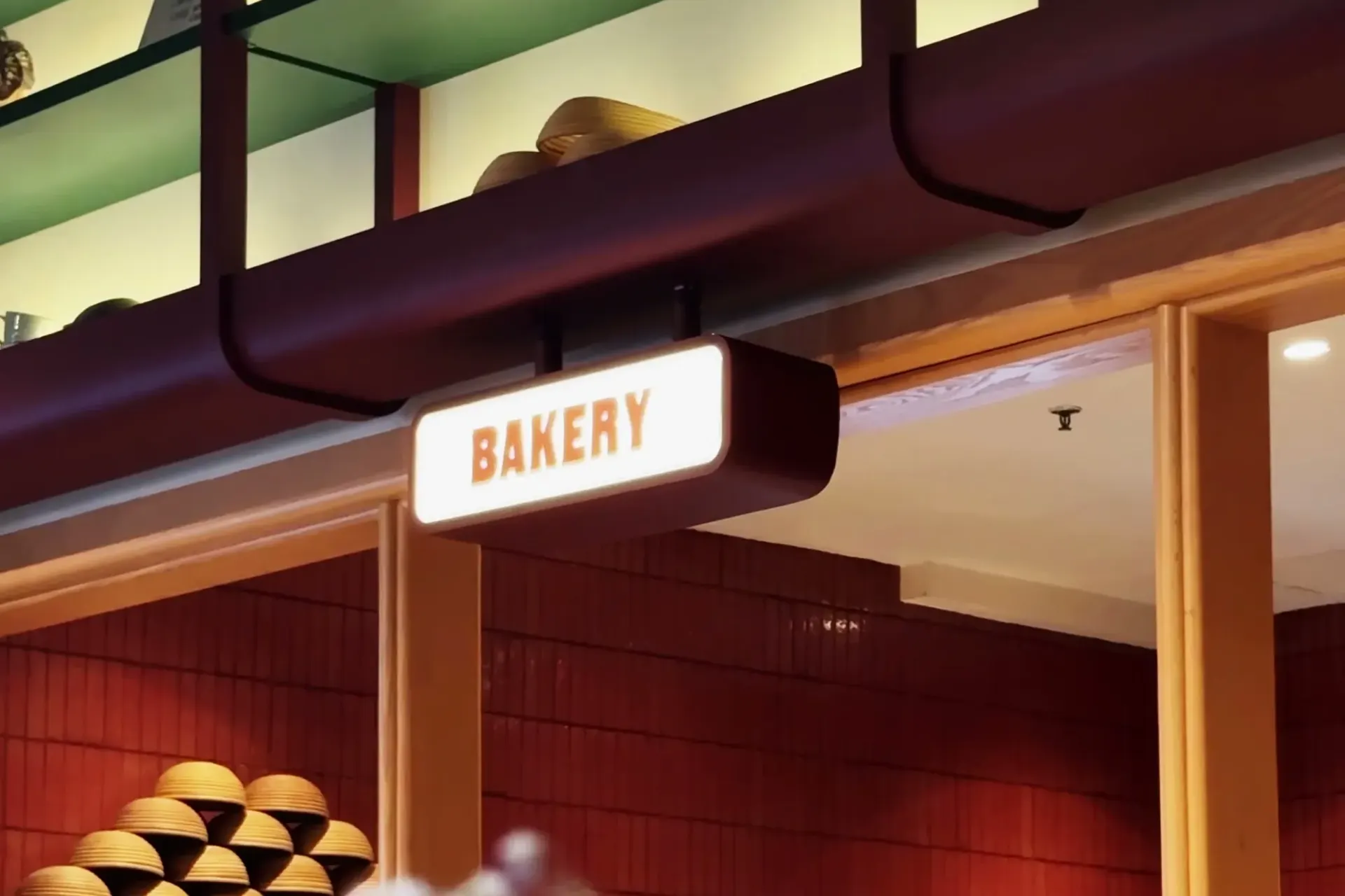 The bakery counter at Folio, seen across the lavender on the terrace rail.