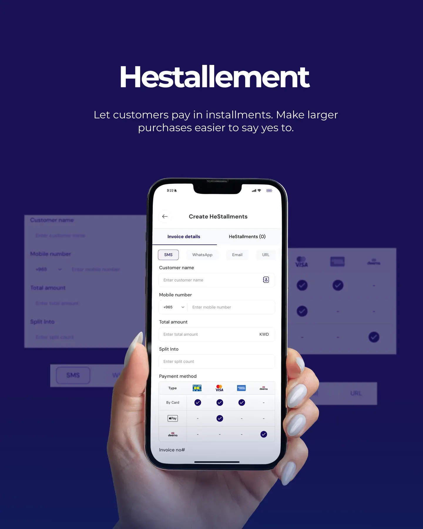 The Hestallement post, the instalments screen held in one hand.