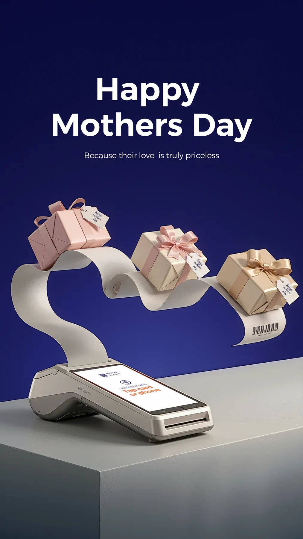 The Mothers Day artwork, gifts floating over the terminal.