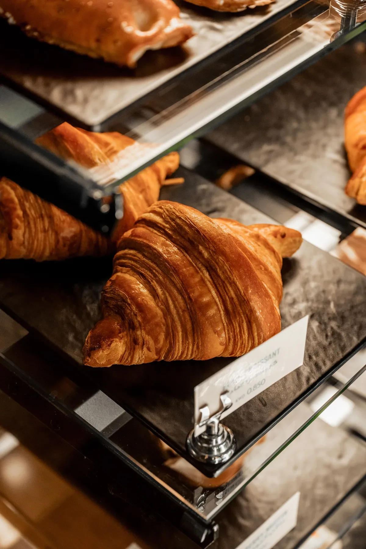 Croissants on the counter trays.