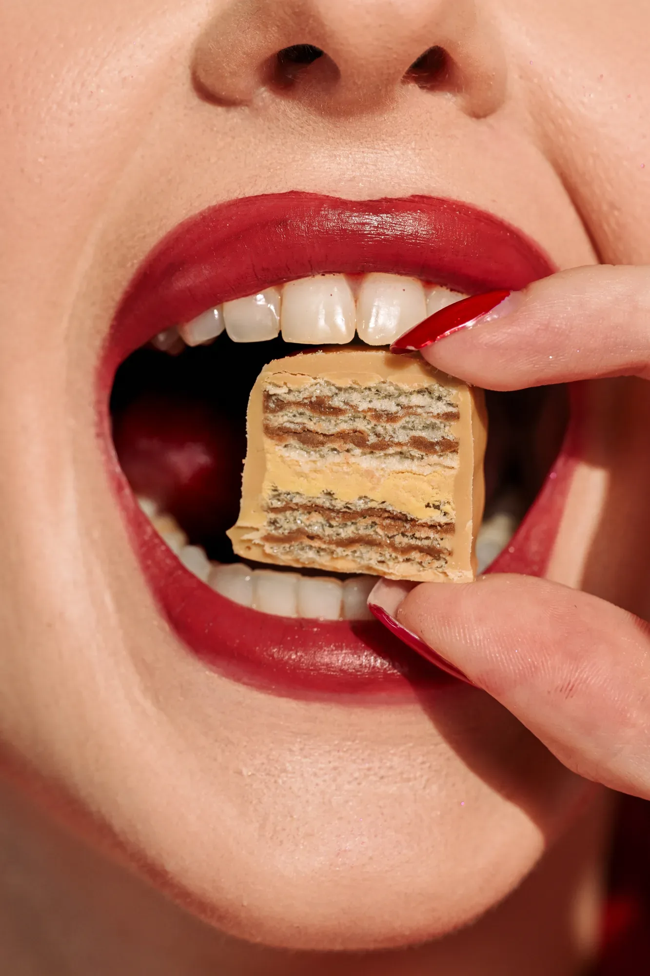 The wafer, close. The product frames keep the campaign honest.