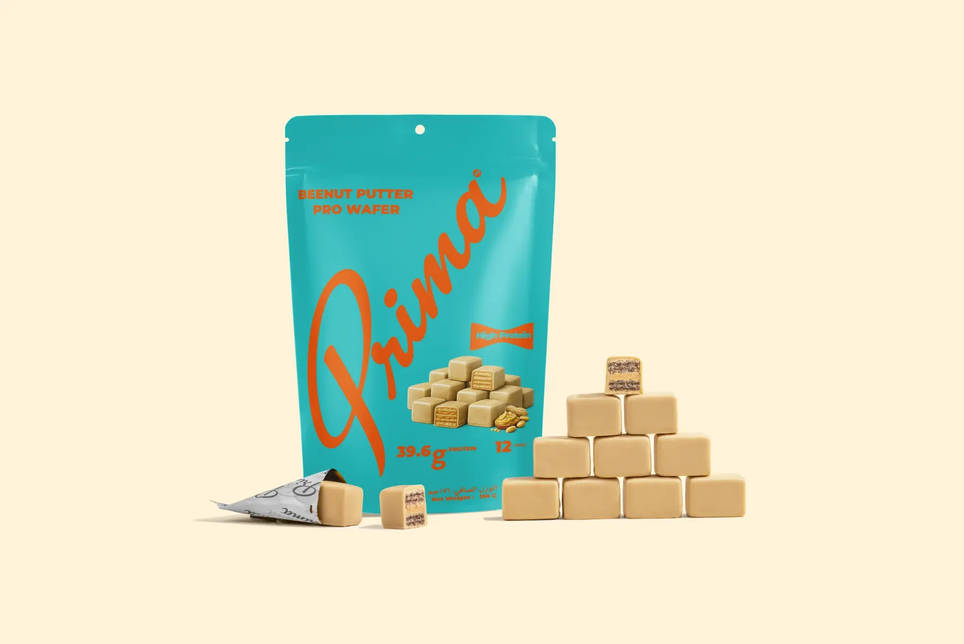 Beenut Putter pro wafer, the flavour behind The Adventurer. Pouch and wafer pyramid from the product set.
