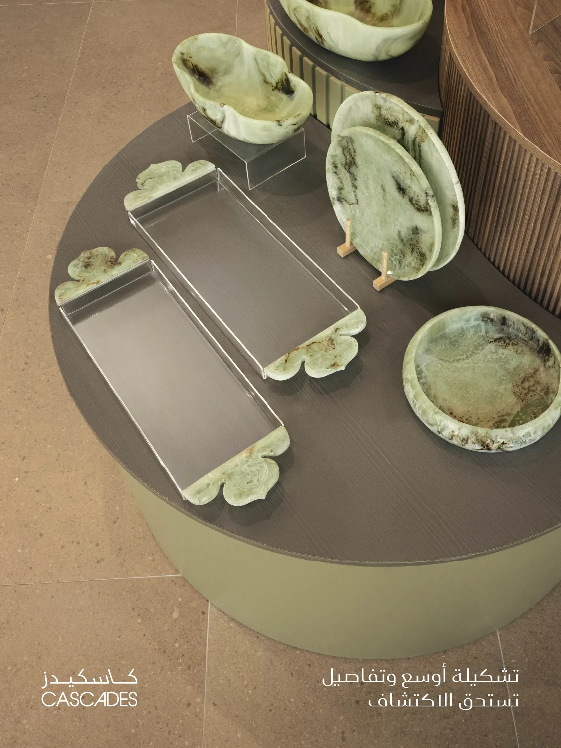 Cascades: Green serveware, tabletop styling