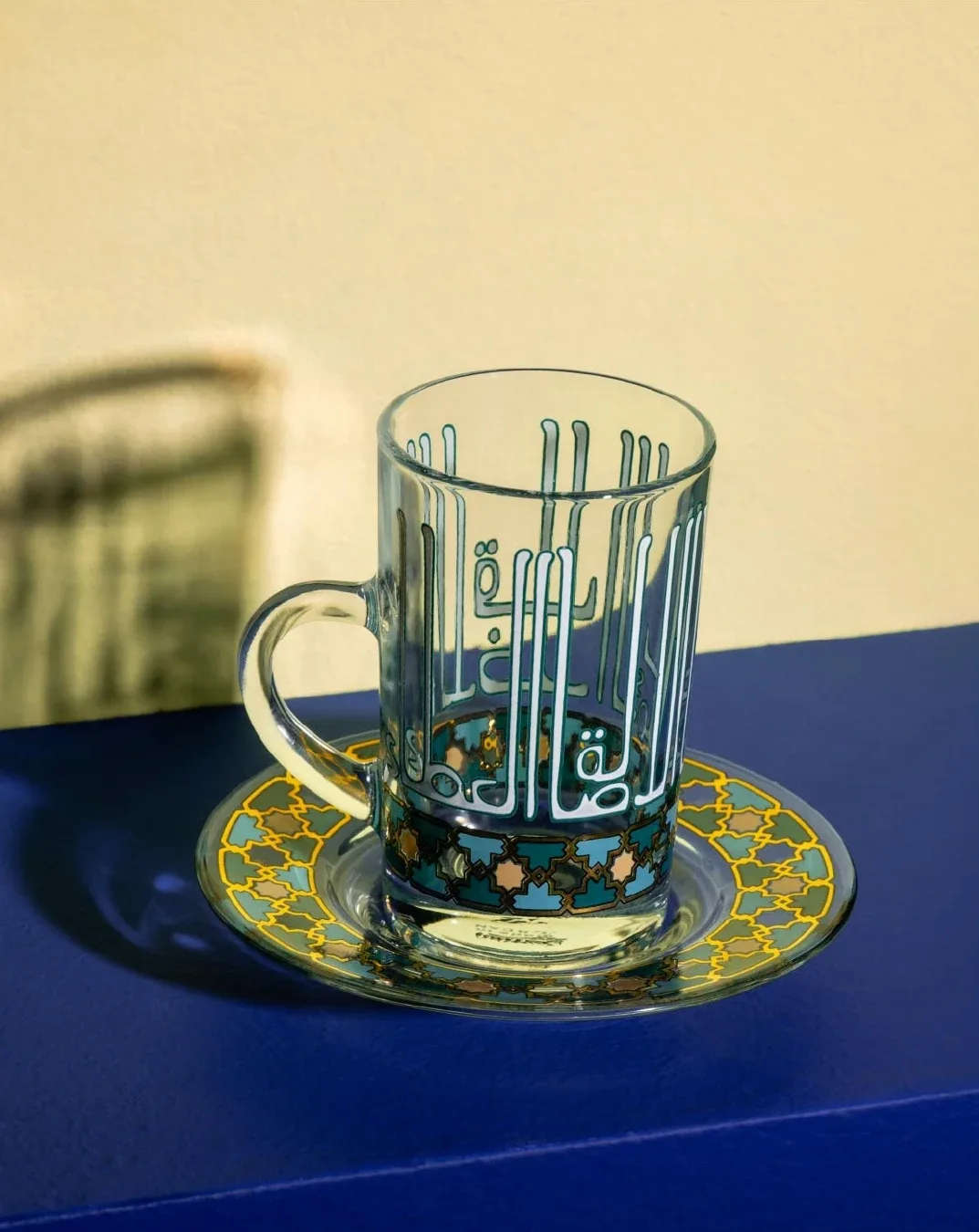 House of Jay: Patterned glass and saucer, product detail